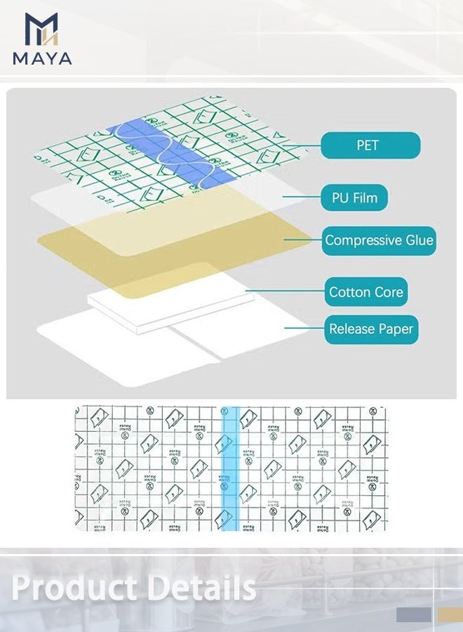 مايا 8 قطع من الضمادات المقاومة للماء بعد الولادة القيصرية، 10*25 سم، أغطية واقية لندبات شد البطن، ضمادات واقية، لوازم كبيرة للعناية بالجروح (نظيفة) - Image 3
